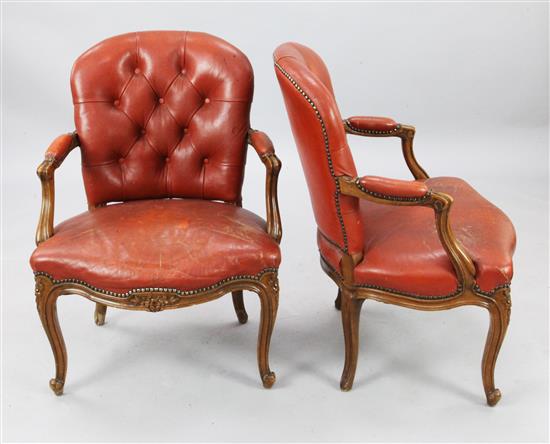 A pair of French Louis XVI style fauteuils, W.2ft 1in. H.2ft 9in.